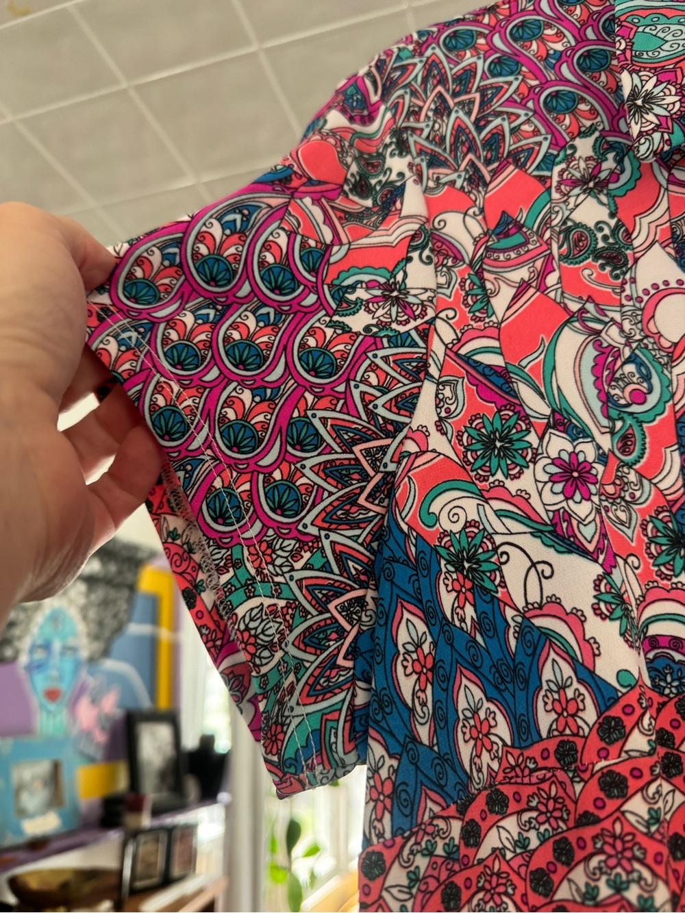 MSK Women Plus 1X Colorful Paisley Ring Zip A-Line Dress - Picture 6 of 9